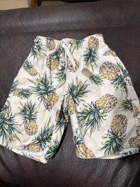 First Wave Kids Swim Shorts Pineapple Print White